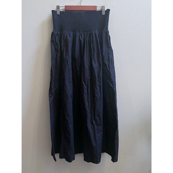 NWT Banana Republic Black High Waisted Poplin Pleated Midi Skirt Womens M Petite - Picture 1 of 8